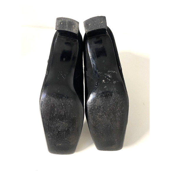 St John Black Bootie Ankle Boot Suede Square Toe Side Zip Block Heel 7 B - Picture 8 of 11